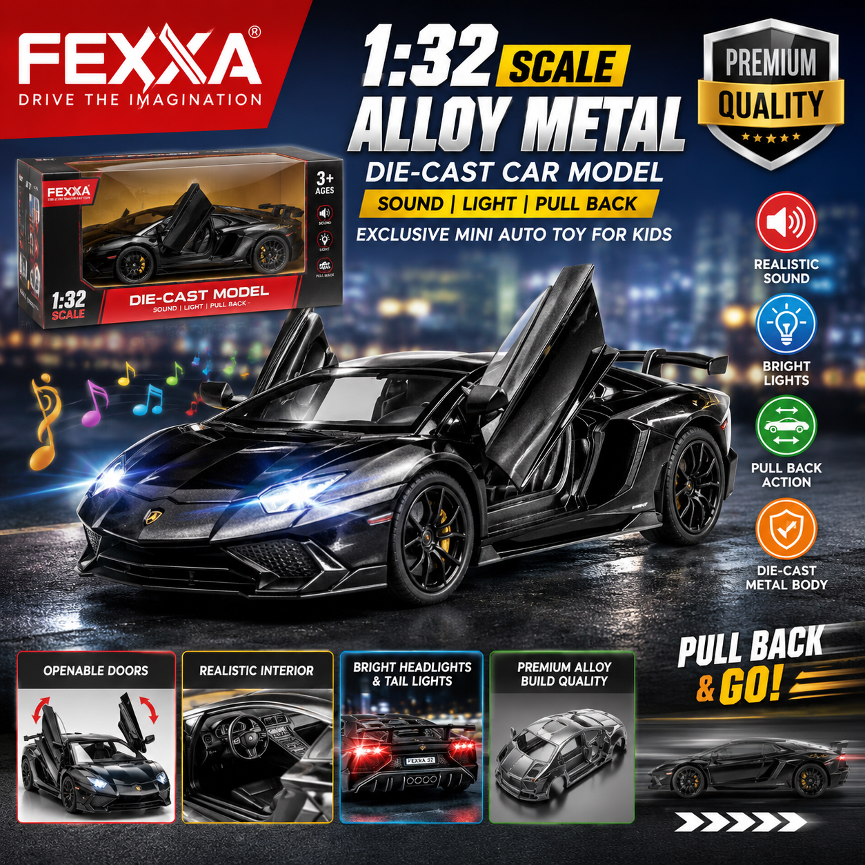 FEXXA-Mini Auto Toy for Kids Metal Model Toy Car with Sound and Light